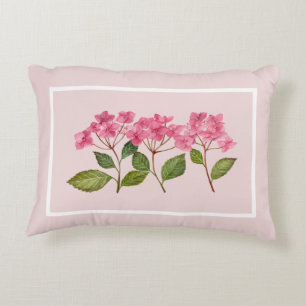 Vattenfärgad Rosa Hydrangea Lacecaps Illustration Prydnadskudde