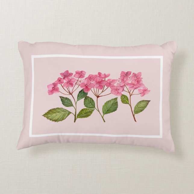 Vattenfärgad Rosa Hydrangea Lacecaps Illustration Prydnadskudde (Baksidan)