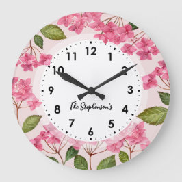 Vattenfärgad Rosa Hydrangea Lacecaps Illustration Stor Klocka