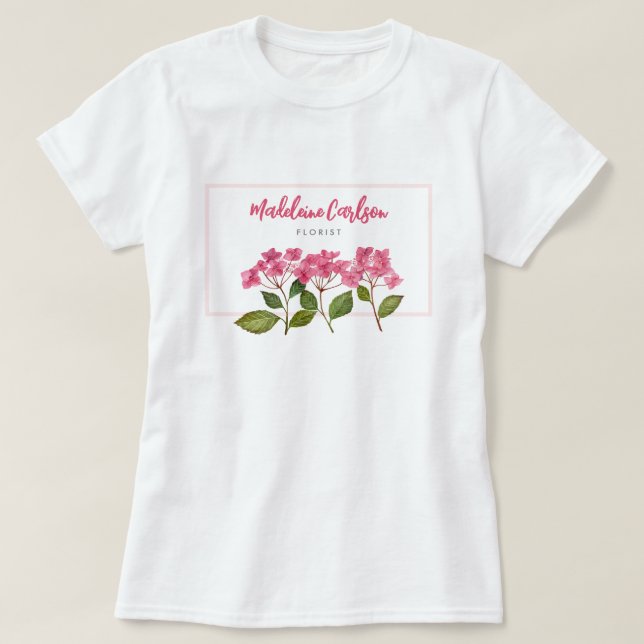 Vattenfärgad Rosa Hydrangea Lacecaps Illustration T Shirt (Design framsida)