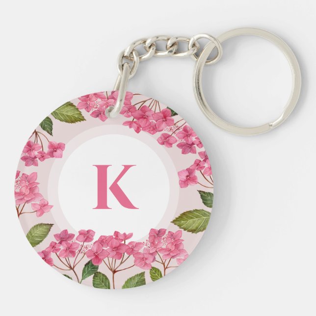 Vattenfärgad Rosa Hydrangea Lacecaps Monogram (Baksidan)