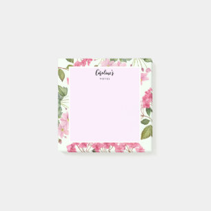 Vattenfärgad Rosa Hydrangea och japansk anemon Post-it Block