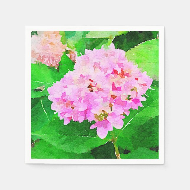 Vattenfärgad Rosa Hydrangea Pappersservett (Framsidan)