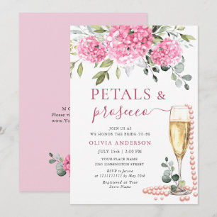 Vattenfärgad Rosa Hydrangea PETALS & Prosecco Inbjudningar