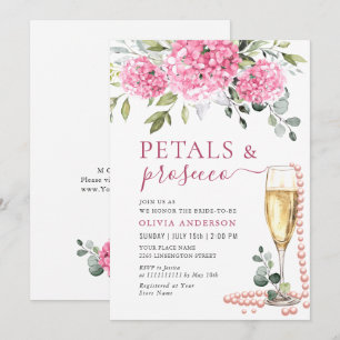 Vattenfärgad Rosa Hydrangea PETALS & Prosecco Inbjudningar