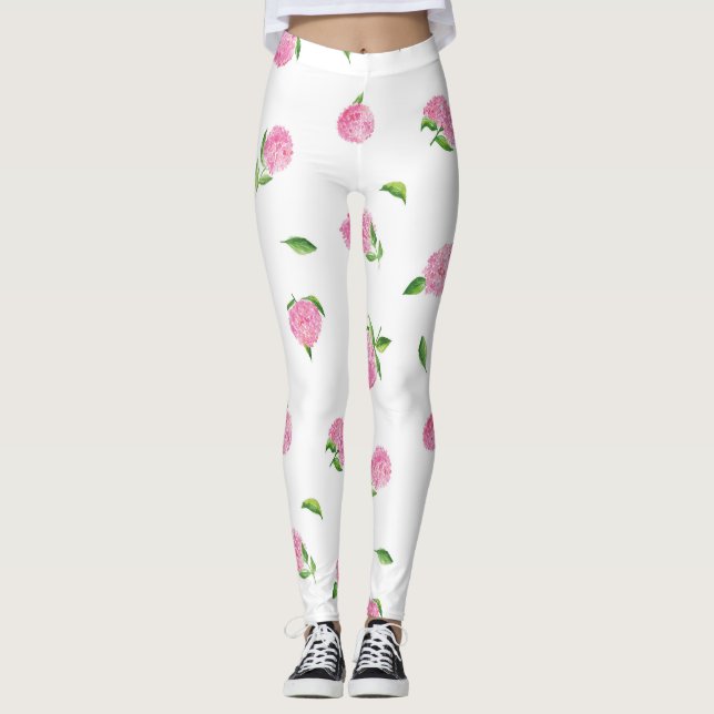 Vattenfärgad Rosa Hydrangeas Leggings (Framsida)