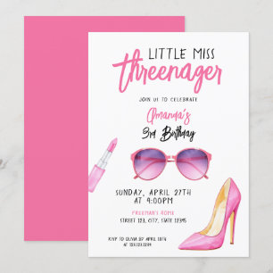 Vattenfärgad Rosa Makeup, 3:e födelsedag Inbjudningar