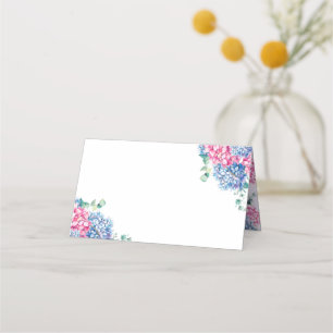 Vattenfärgad Rosa och blå Hydrangea Bröllop Placeringskort