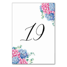 Vattenfärgad Rosa och blå Hydrangeas Bord 19 Bordsnummer