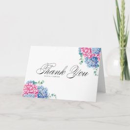 Vattenfärgad Rosa och blå Hydrangeas Bröllop Tack Kort