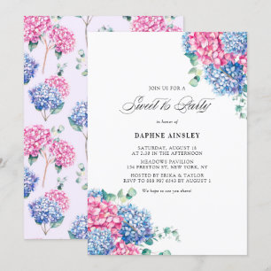 Vattenfärgad Rosa och Blue Hydrangeas Sweet sixtee Inbjudningar