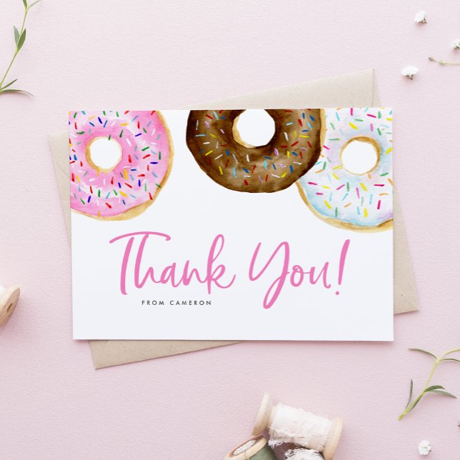 Vattenfärgad Rosa och choklad Donuts Födelsedag Tack Kort (Skapare uppladdad)