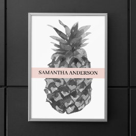 Vattenfärgad Rosa och Grått ananas | Ditt namn Poster