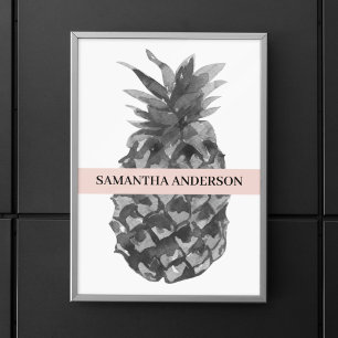 Vattenfärgad Rosa och Grått ananas   Ditt namn Poster