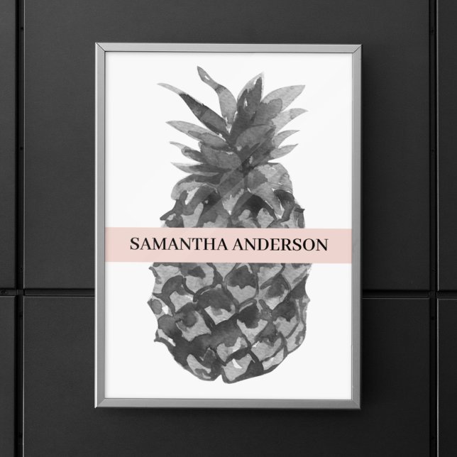 Vattenfärgad Rosa och Grått ananas | Ditt namn Poster (Skapare uppladdad)