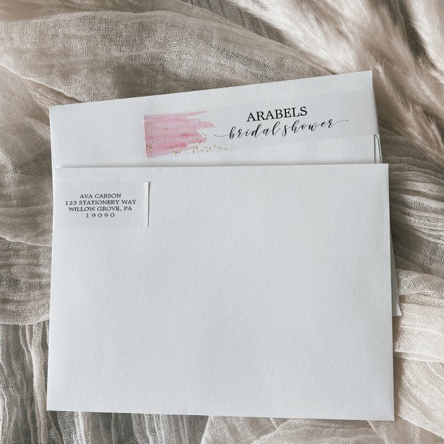 Vattenfärgad Rosa  och Guld Gnistra Möhippa Etikettband (Skapare uppladdad)