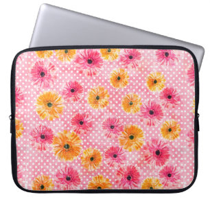 Vattenfärgad rosa och gult gerbera-blommor mönster laptop fodral