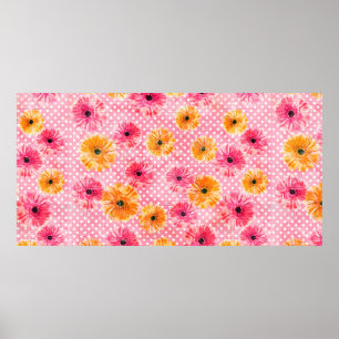 Vattenfärgad rosa och gult gerbera-blommor mönster poster