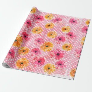 Vattenfärgad rosa och gult gerbera-blommor mönster presentpapper