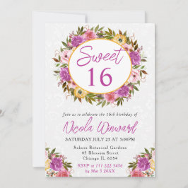 Vattenfärgad Rosa och Gult Sommarkrans 16 Inbjudningar