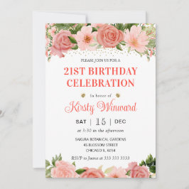 Vattenfärgad Rosa och Röd ros födelsedag Inbjudningar