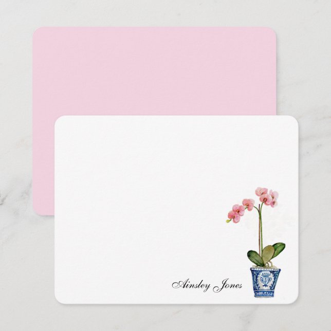 Vattenfärgad Rosa Orchid i blått deg Tack Kort (Fram/baksida)