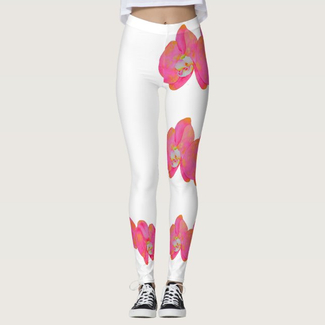 Vattenfärgad rosa, orchid-målning leggings (Framsida)