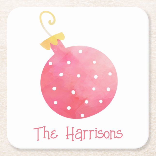 Vattenfärgad Rosa Ornament jul Papper Underlägg (Framsidan)