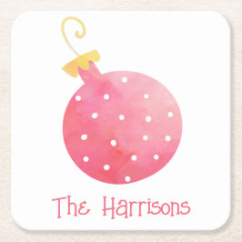 Vattenfärgad Rosa Ornament jul Papper Underlägg Kvadrat