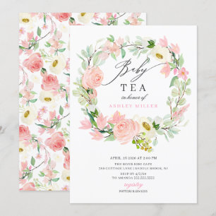 Vattenfärgad Rosa Peonies Blommigt Baby Shower Tea Inbjudningar