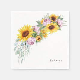 Vattenfärgad Rosa Peonies & Solros Möhippa Pappersservett