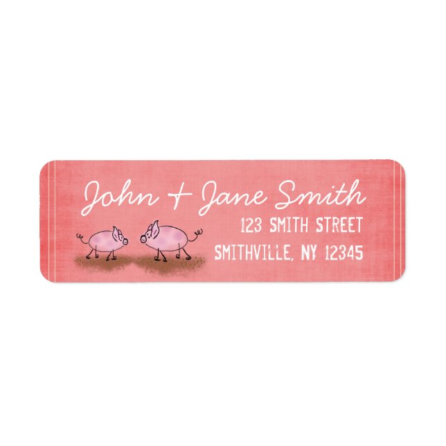 Vattenfärgad Rosa Piggies Returadress Etikett (Framsidan)