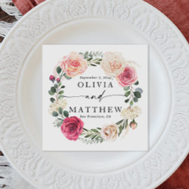 Vattenfärgad rosa  ro. Blommigt trädgårdsbröllop Pappersservett