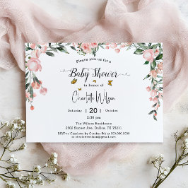 Vattenfärgad Rosa ros med Butterflies Baby Shower Inbjudningar