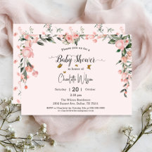 Vattenfärgad Rosa ros med Butterflies Baby Shower