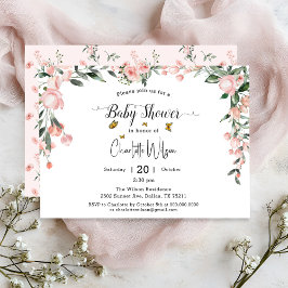 Vattenfärgad Rosa ros med Butterflies Baby Shower Inbjudningar