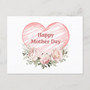 Vattenfärgad Rosa ros och Heart Mors dag Helg Vykort
