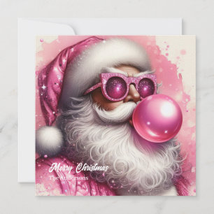 Vattenfärgad rosa Santa bloggar rosa bubbelgum Julkort