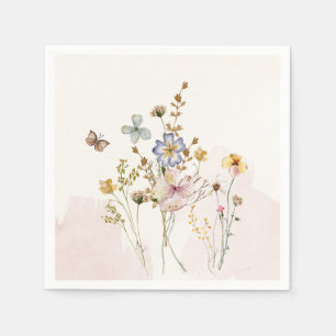 Vattenfärgad Rosa tryckt och torkad Wildblomma Pappersservett