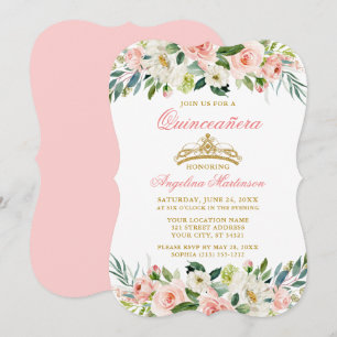 Vattenfärgad Rosa vit Blommigt Quinceanera Inbjudningar