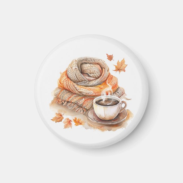 Vattenfärgad scarf och kaffe Mugg Magnet (Framsidan)