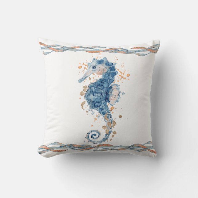 Vattenfärgad Seahorse seafoam grått blue peach rib Kudde (Framsida)