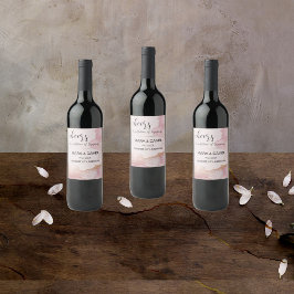 Vattenfärgad Seraphina Rosa och Guld Vinflaska Etikett