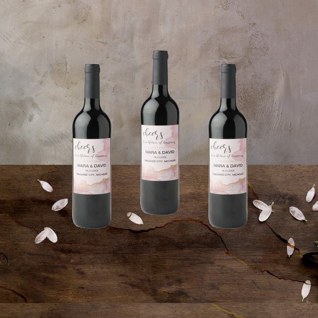 Vattenfärgad Seraphina Rosa och Guld Vinflaska Etikett (Skapare uppladdad)