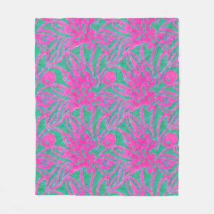 Vattenfärgad Shock rosa Aqua Oversize Damask Inspi Fleecefilt