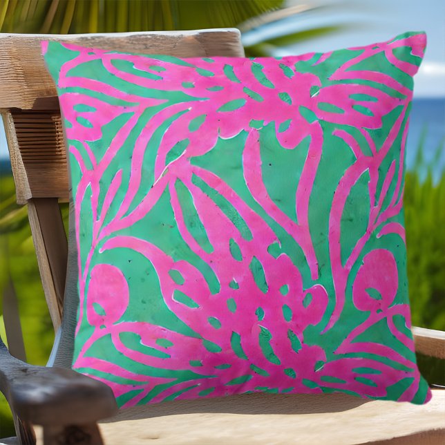Vattenfärgad Shock rosa Aqua Oversize Damask Inspi Kudde (Skapare uppladdad)