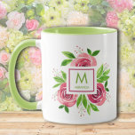 Vattenfärgad Shock rosa Ro Lime Monogram 2-ton Mugg<br><div class="desc">Det vackra mugg har vackra vattenfärgen stil shock rosa ro, löv och knoppar, ett kvadratiskt vitt ram med en inre shock rosa i centrum av blommorna. Anpassa med ditt namn och första eller monogram. Perfekt för födelsedagspresent, mors dag-gåva, gåva till din fru, mormor eller skaffa en åt dig själv och...</div>