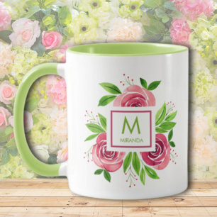 Vattenfärgad Shock rosa Ro Lime Monogram 2-ton Mugg