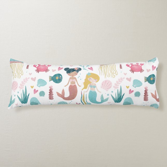 Vattenfärgad Sjöjungfru / flicka / rum / dekor / k Kroppskudde (Framsidan)