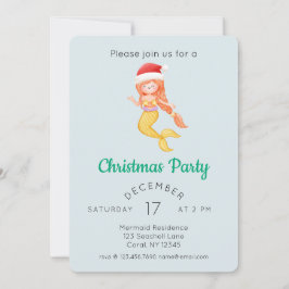 Vattenfärgad Sjöjungfru jul Party Inbjudningar